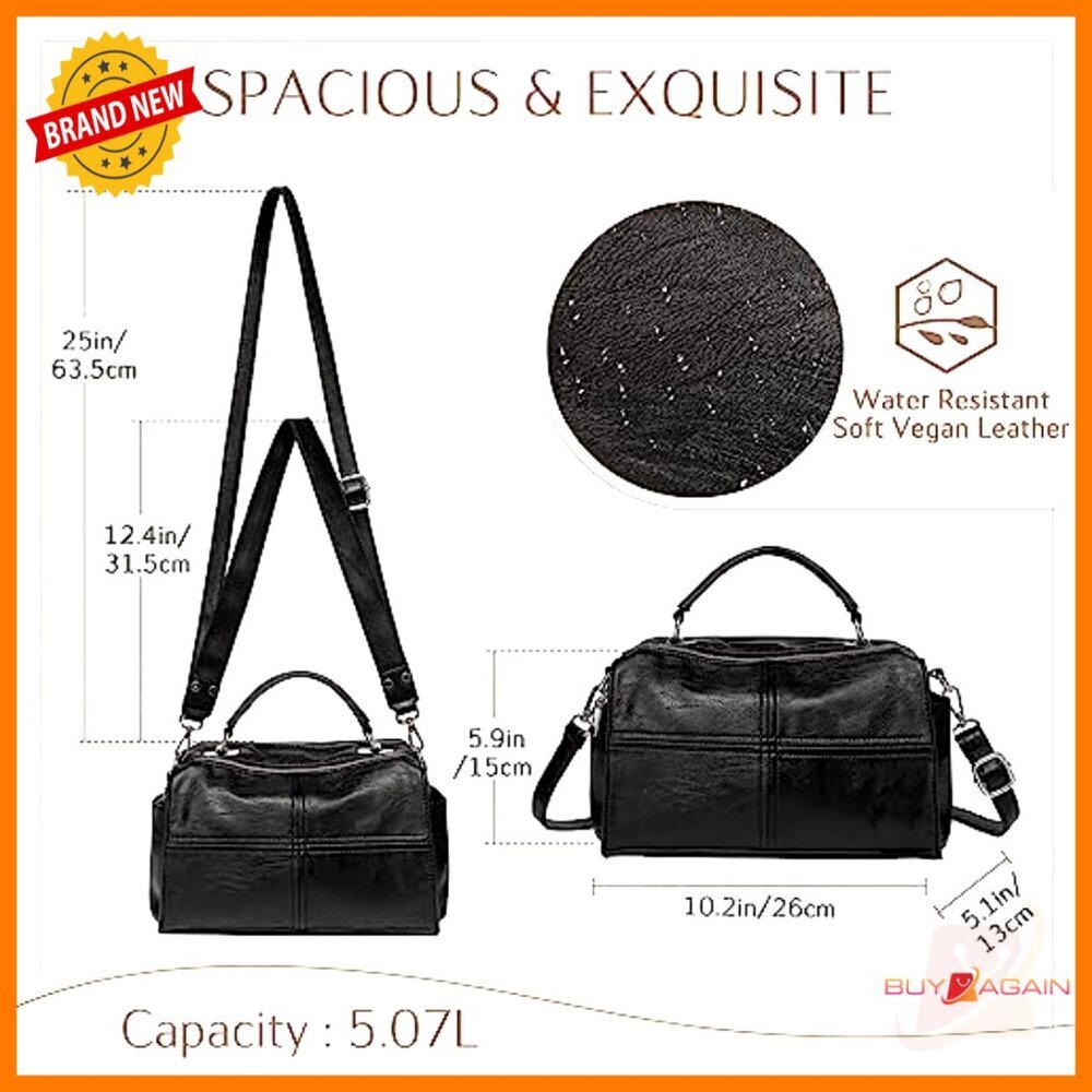 Vegan Leather Satchel Crossbody Bag with Adjustable Strap, Medium Size - Picture 3 of 7